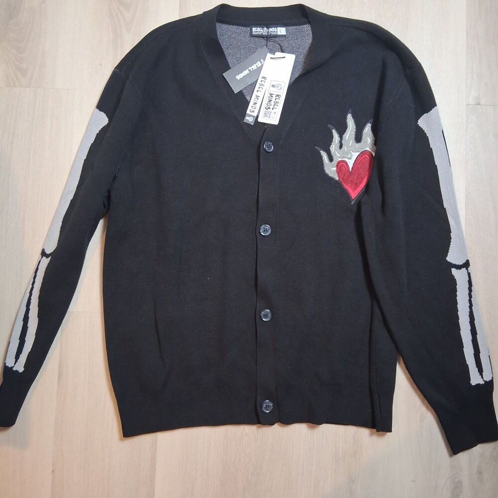 Rebel Minds Skeleton Ribcage Cardigan Sweater Mens L Dont Kill My Vibe NWT